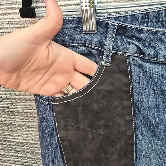 VTG Route 66 Blue Jeans Womens Size 12 High Rise Boot Cut y2k Grey Faux Suede - Picture 3 of 7